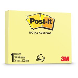Bloco de Notas Adesivas Amarelo 76 mm x 102 mm 100 folhas Post-it