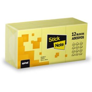 Bloco auto adesivo 38mm x 51mm amarelo - 12 unidades de 100 folhas cada - Post it
