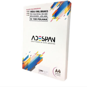 Vinil para Impressão Jato de Tinta Branco Brilho 100 Folhas A4 210x297 Adespam