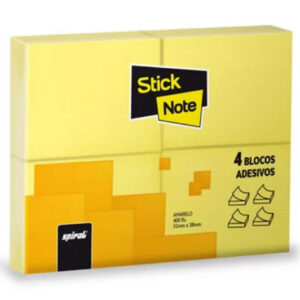 Bloco adesivo 38mm x 51mm amarelo - 4 unidades de 100 folhas cada (total 400 folhas) - Stick Note PT 4 UN